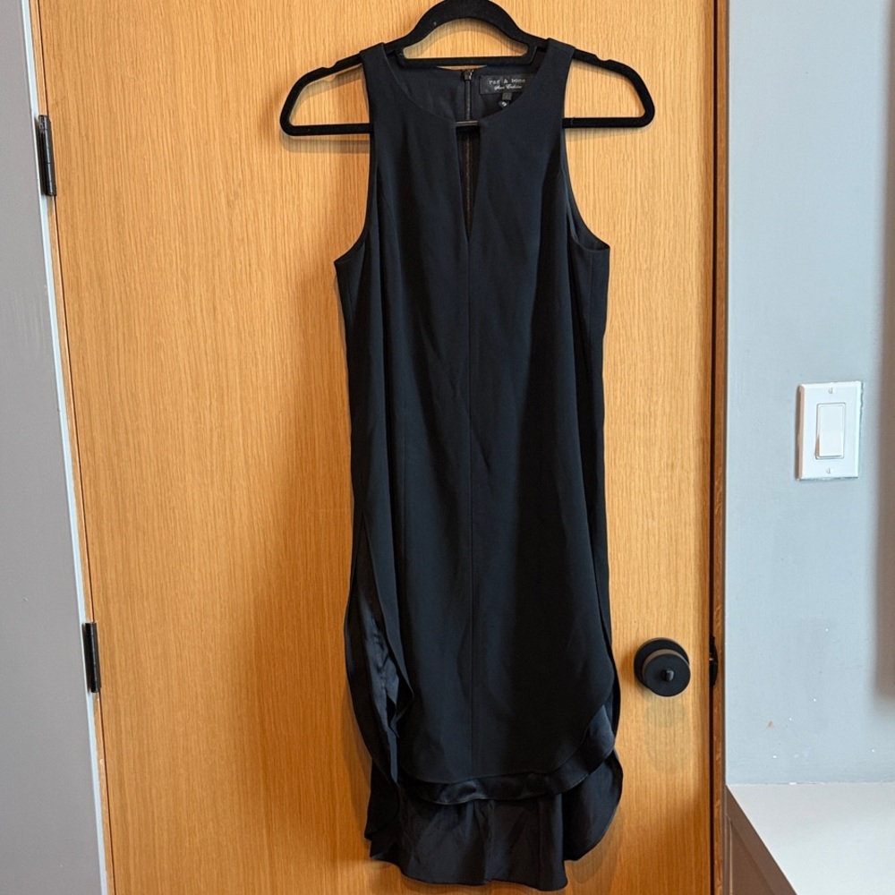 Rag & Bone Black Sleeveless High Low Silk and Leather Dress with Petal Hem